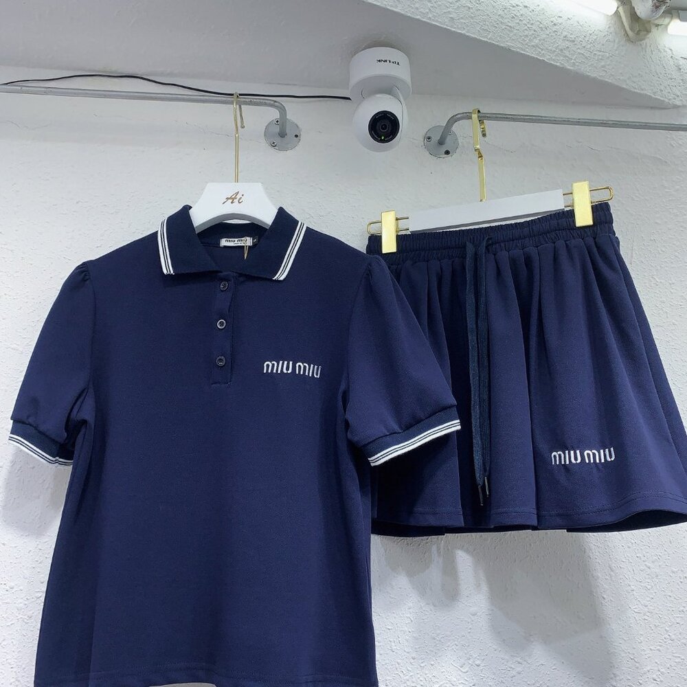 Miu Miu Polo Shirt And Skirt Two Piece Casual Set